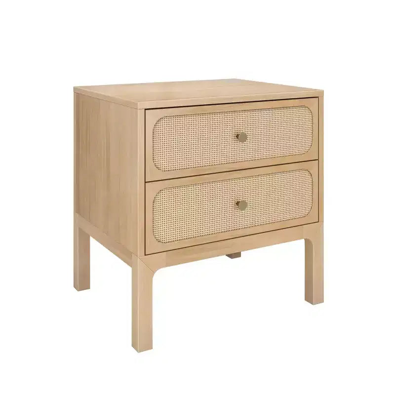 Rattan 2-Drawer Nightstand – Bohemian Bedside Table with Natural Woven Texture