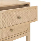 Table de chevet 2 tiroirs en rotin – Table de chevet bohème avec texture tressée naturelle