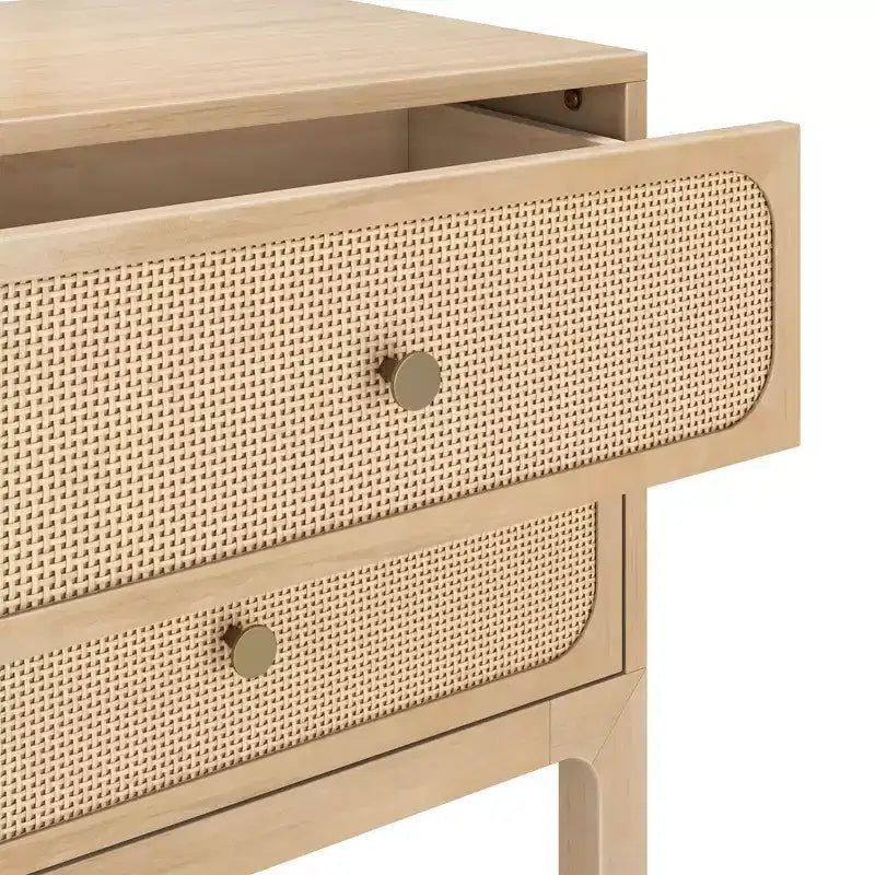 Table de chevet 2 tiroirs en rotin – Table de chevet bohème avec texture tressée naturelle