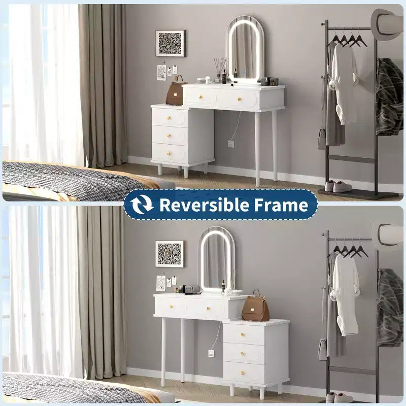 Coiffeuse avec miroir, coiffeuse moderne, 2 tiroirs et meuble à 3 tiroirs réglables, pour chambre à coucher