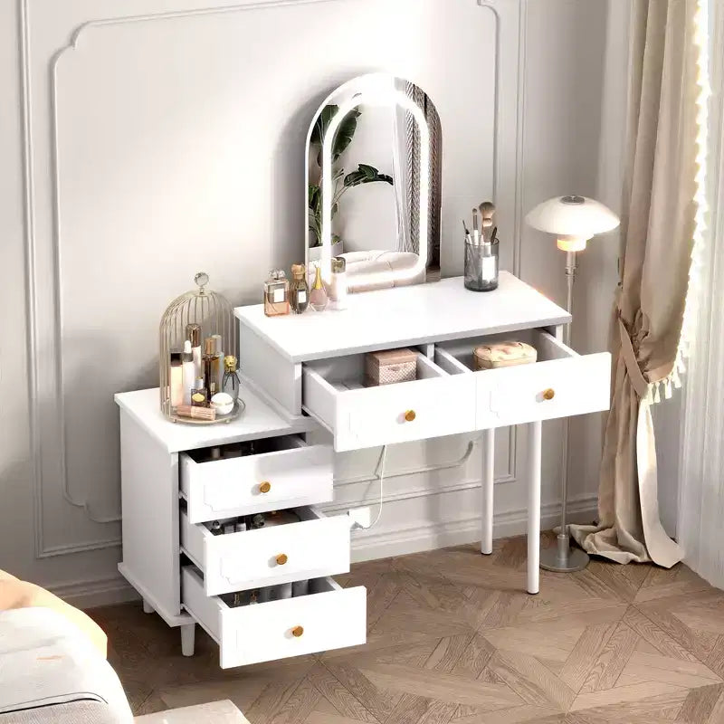 Coiffeuse avec miroir, coiffeuse moderne, 2 tiroirs et meuble à 3 tiroirs réglables, pour chambre à coucher