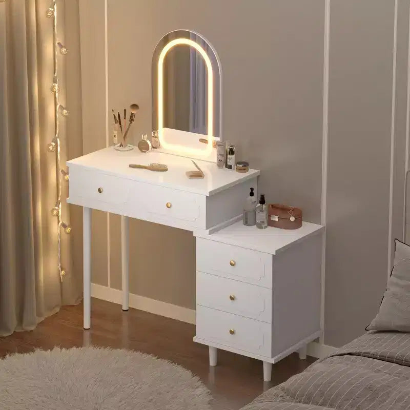 Coiffeuse avec miroir, coiffeuse moderne, 2 tiroirs et meuble à 3 tiroirs réglables, pour chambre à coucher