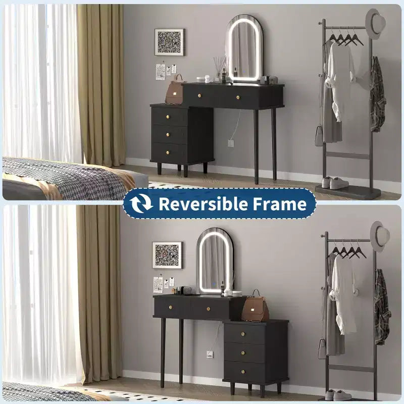 Coiffeuse avec miroir, coiffeuse moderne, 2 tiroirs et meuble à 3 tiroirs réglables, pour chambre à coucher