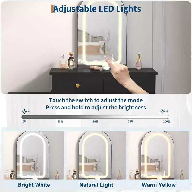 Coiffeuse avec miroir, coiffeuse moderne, 2 tiroirs et meuble à 3 tiroirs réglables, pour chambre à coucher
