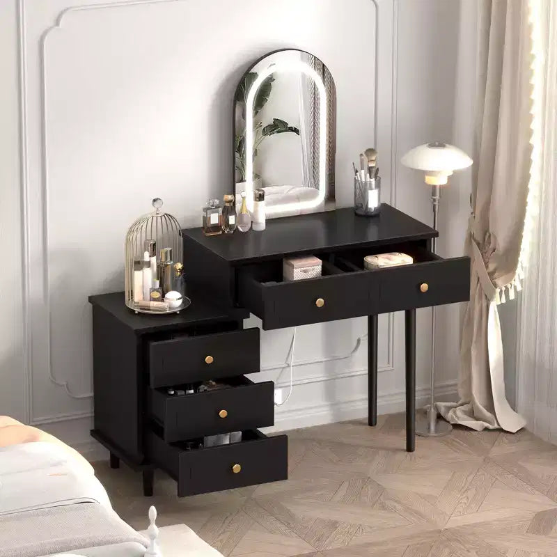 Coiffeuse avec miroir, coiffeuse moderne, 2 tiroirs et meuble à 3 tiroirs réglables, pour chambre à coucher
