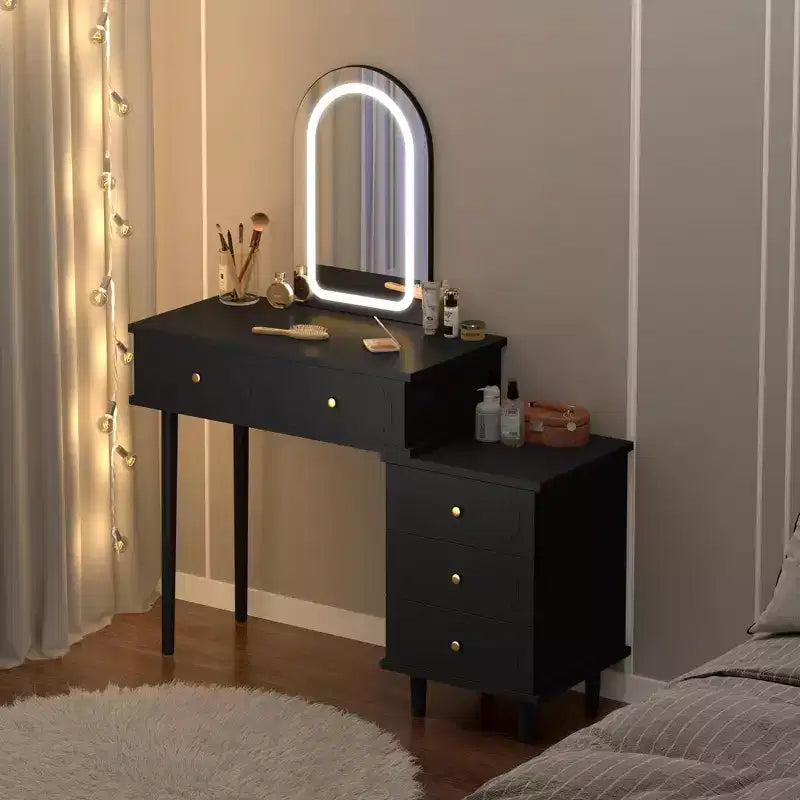 Coiffeuse avec miroir, coiffeuse moderne, 2 tiroirs et meuble à 3 tiroirs réglables, pour chambre à coucher