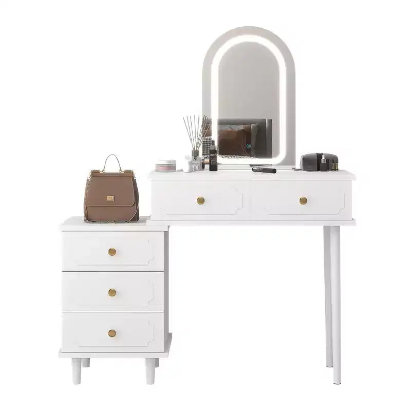 Coiffeuse avec miroir, coiffeuse moderne, 2 tiroirs et meuble à 3 tiroirs réglables, pour chambre à coucher