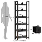 Étagère Bibliothèque Industrielle Haute à 6 Niveaux avec Deux Tiroirs de Rangement, Étagère de Présentation Autoportante en Bois et Métal pour la Maison, le Bureau, la Chambre, Chêne Noir