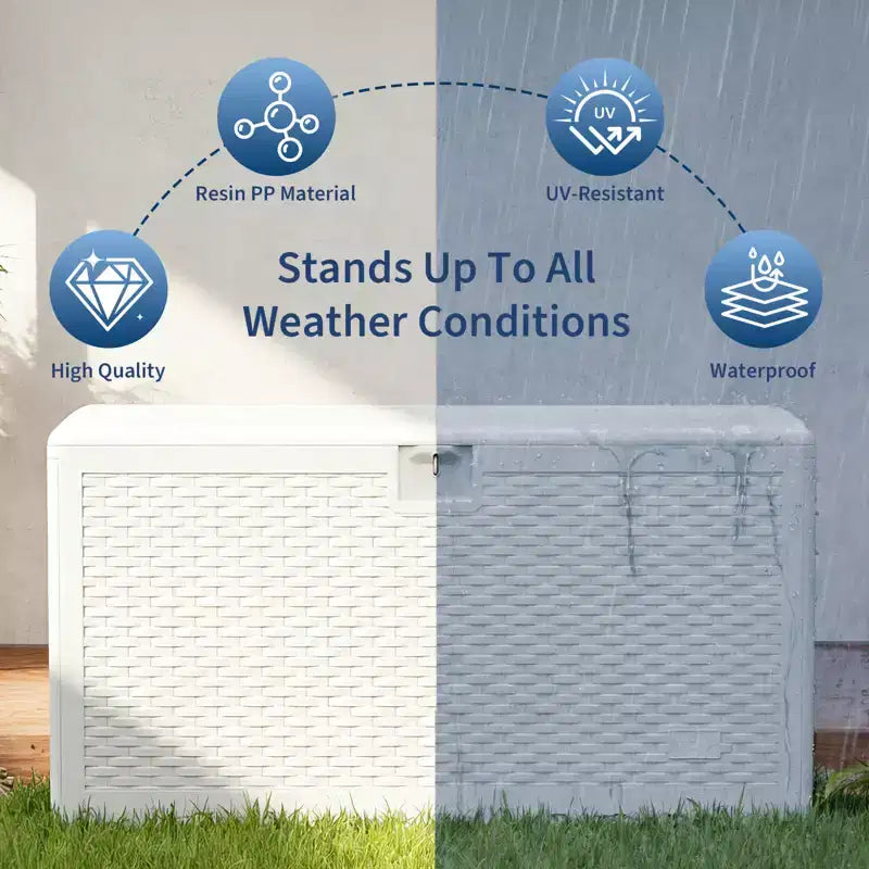 Grand coffre de rangement de terrasse étanche en résine de 276 litres, pour intérieur et extérieur, avec couvercle verrouillable, pour coussins de mobilier de jardin, oreillers décoratifs, outils de jardin