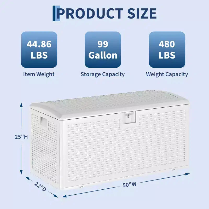 Grand coffre de rangement de terrasse étanche en résine de 276 litres, pour intérieur et extérieur, avec couvercle verrouillable, pour coussins de mobilier de jardin, oreillers décoratifs, outils de jardin