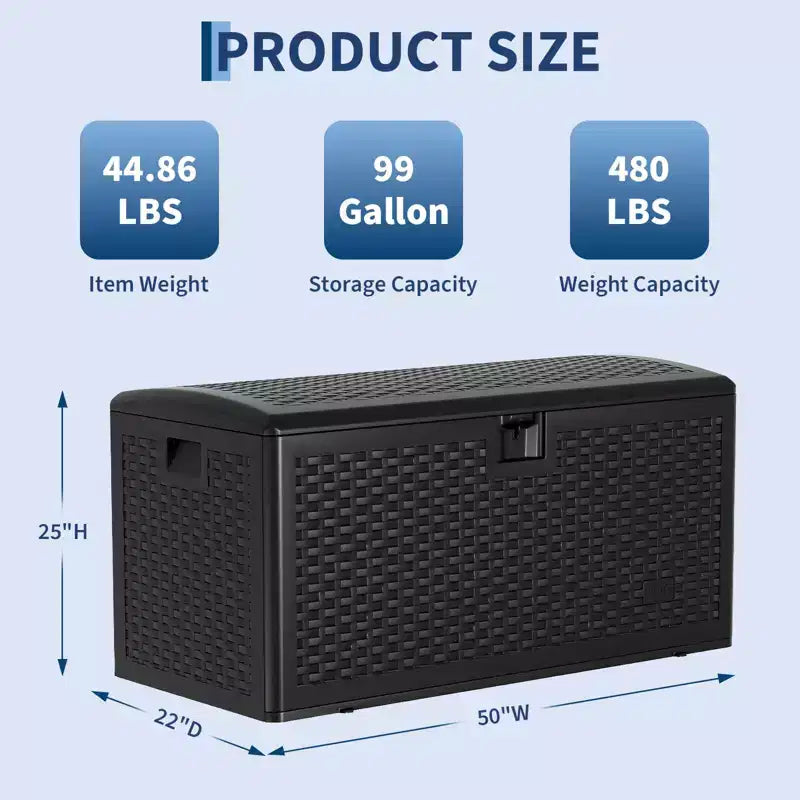 Grand coffre de rangement de terrasse étanche en résine de 276 litres, pour intérieur et extérieur, avec couvercle verrouillable, pour coussins de mobilier de jardin, oreillers décoratifs, outils de jardin