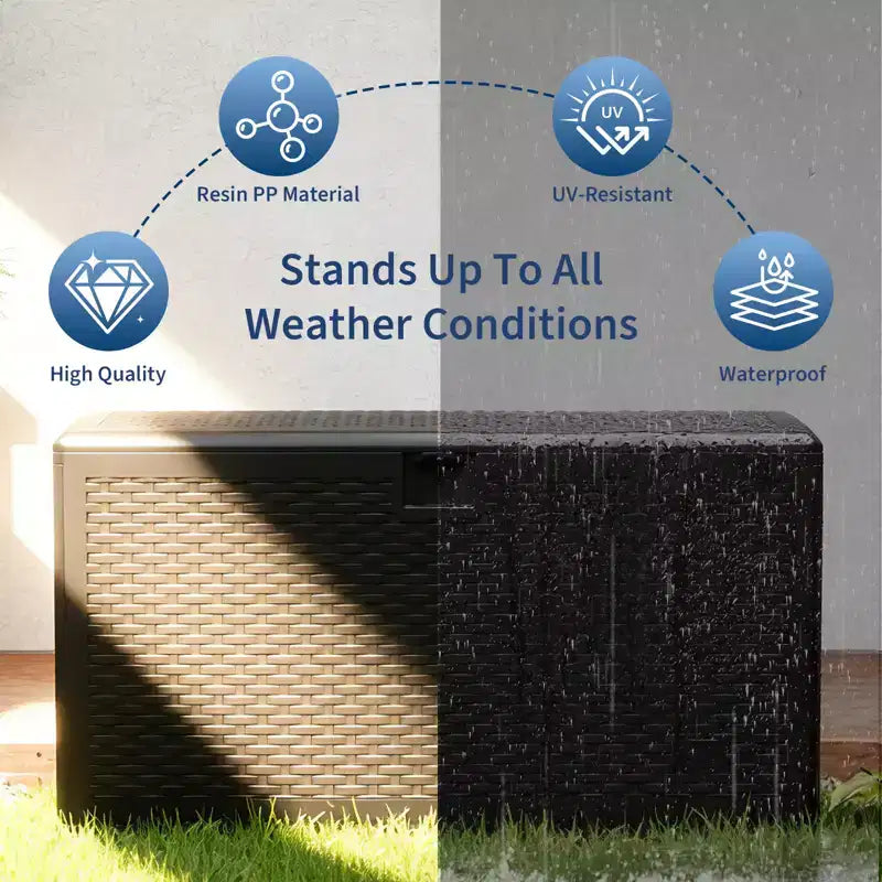 Grand coffre de rangement de terrasse étanche en résine de 276 litres, pour intérieur et extérieur, avec couvercle verrouillable, pour coussins de mobilier de jardin, oreillers décoratifs, outils de jardin
