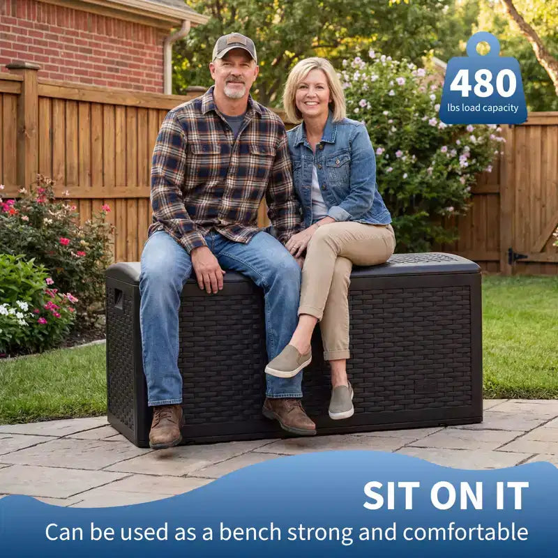 Grand coffre de rangement de terrasse étanche en résine de 276 litres, pour intérieur et extérieur, avec couvercle verrouillable, pour coussins de mobilier de jardin, oreillers décoratifs, outils de jardin