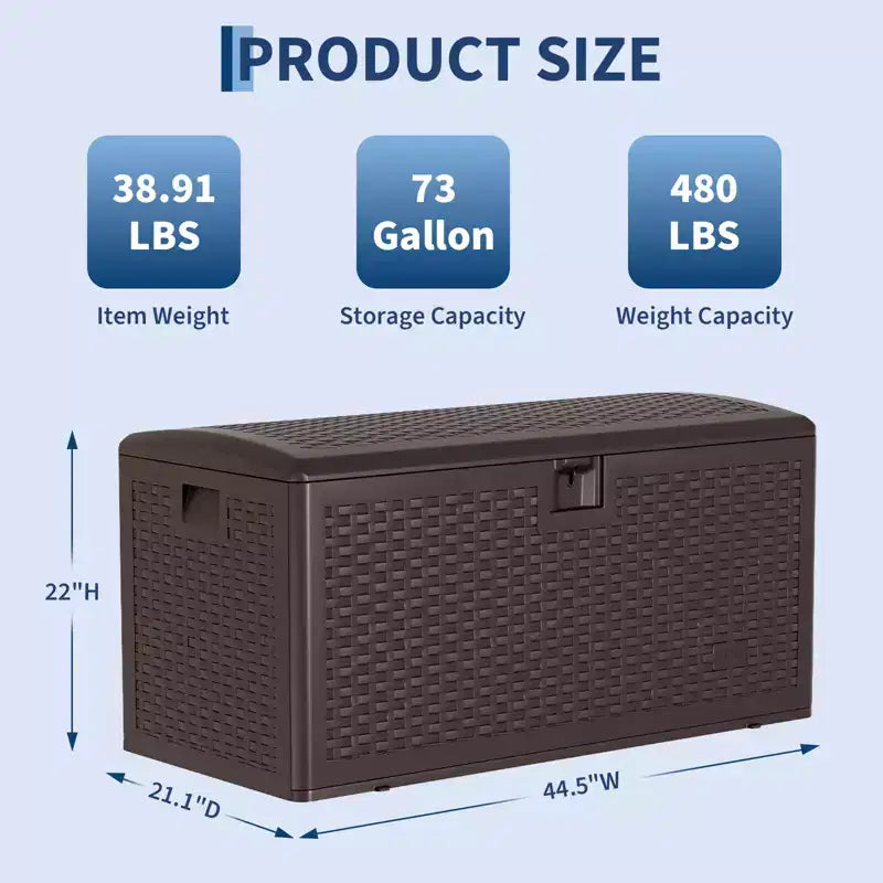 Grand coffre de rangement de terrasse étanche en résine de 276 litres, pour intérieur et extérieur, avec couvercle verrouillable, pour coussins de mobilier de jardin, oreillers décoratifs, outils de jardin