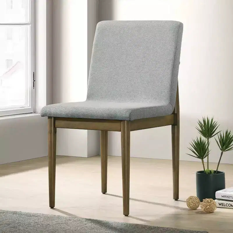 HOMES: Inside + Out Set of 2 Avery Fabric Upholstered Dining Chairs Natural: Mid-Century Modern, Wood Frame, Foam Fill