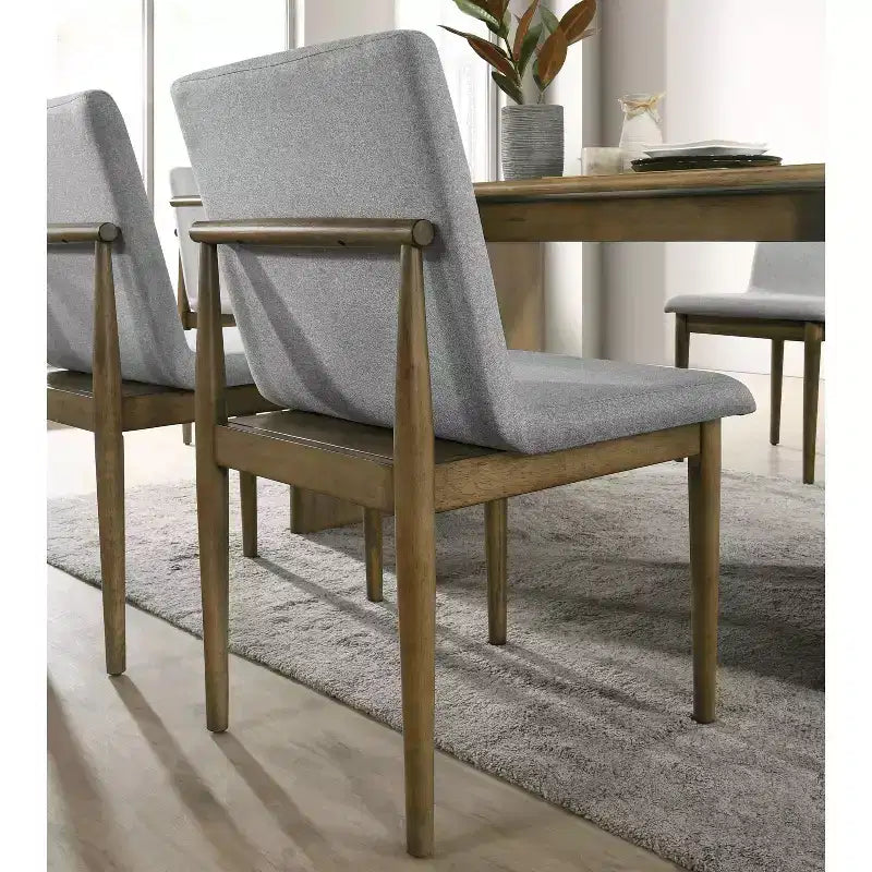 Lot de 2 chaises de salle à manger rembourrées en tissu naturel : style milieu de siècle, cadre en bois, rembourrage en mousse