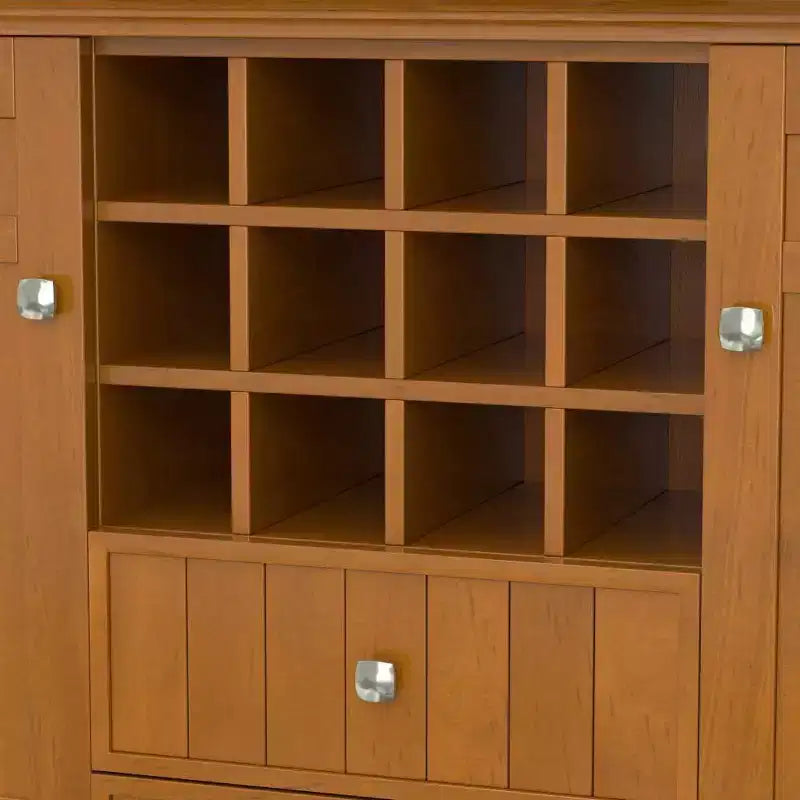 Bahut de salle à manger avec rangement, étagères réglables et poignées en bronze - : Peut contenir 12 bouteilles, bois massif