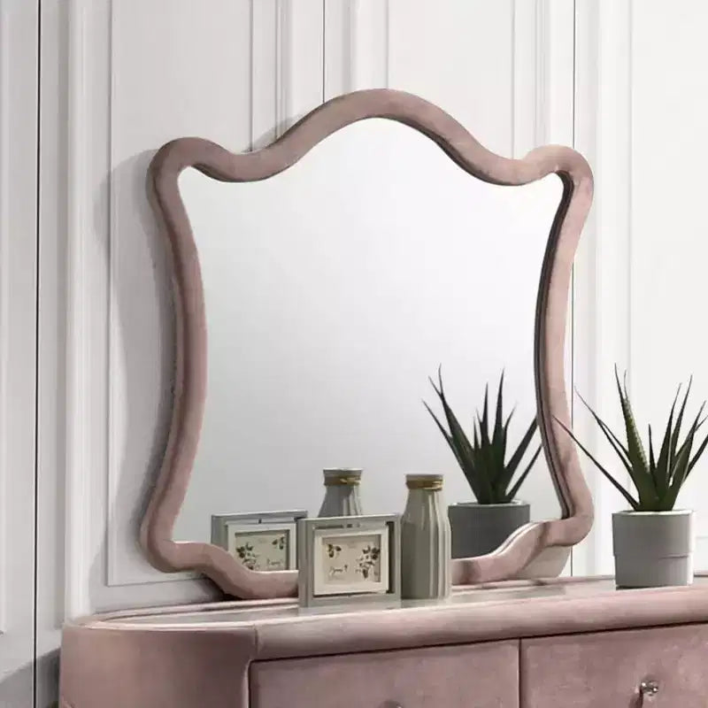 Miroir de commode en velours rose