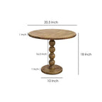 Table d'appoint de 21 po Plateau rond avec poteau à billes empilées en bois de manguier brun naturel