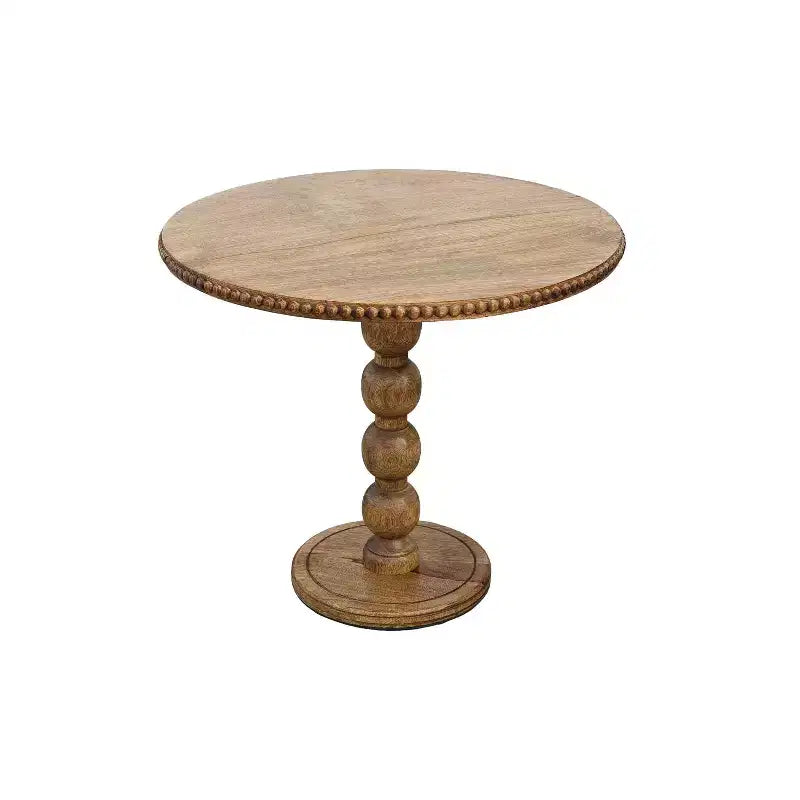 21" Side End Table Round Top Stacked Ball Post Natural Brown Mango Wood Brown