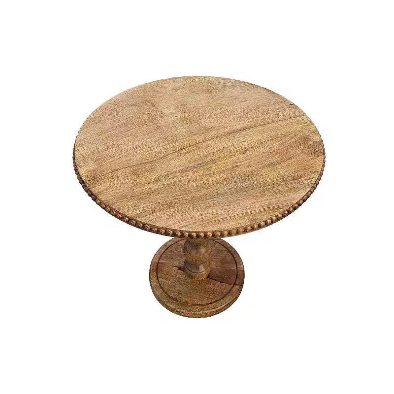 Table d'appoint de 21 po Plateau rond avec poteau à billes empilées en bois de manguier brun naturel