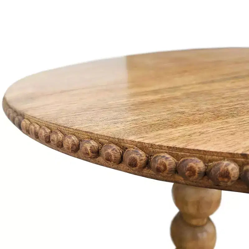 21" Side End Table Round Top Stacked Ball Post Natural Brown Mango Wood Brown