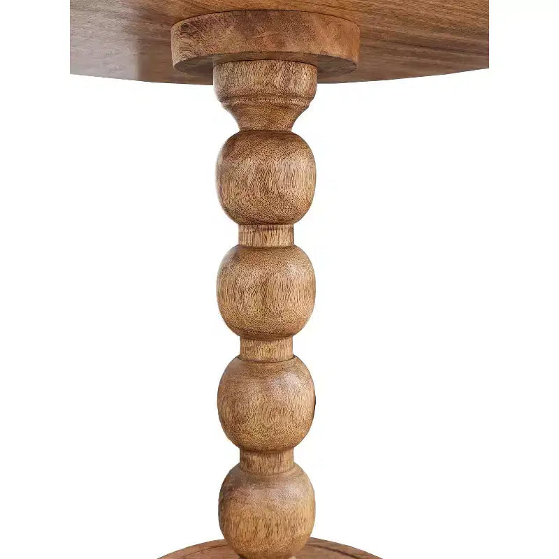 21" Side End Table Round Top Stacked Ball Post Natural Brown Mango Wood Brown