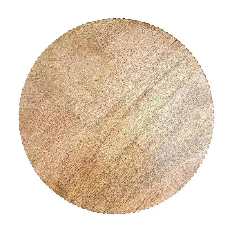 Table d'appoint de 21 po Plateau rond avec poteau à billes empilées en bois de manguier brun naturel