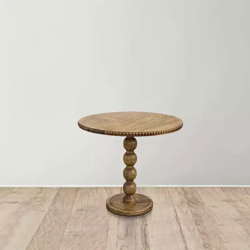 Table d'appoint de 21 po Plateau rond avec poteau à billes empilées en bois de manguier brun naturel
