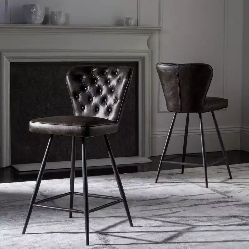 Tabouret de comptoir pivotant en cuir capitonné style milieu du siècle, hauteur 26 po (ensemble de 2)