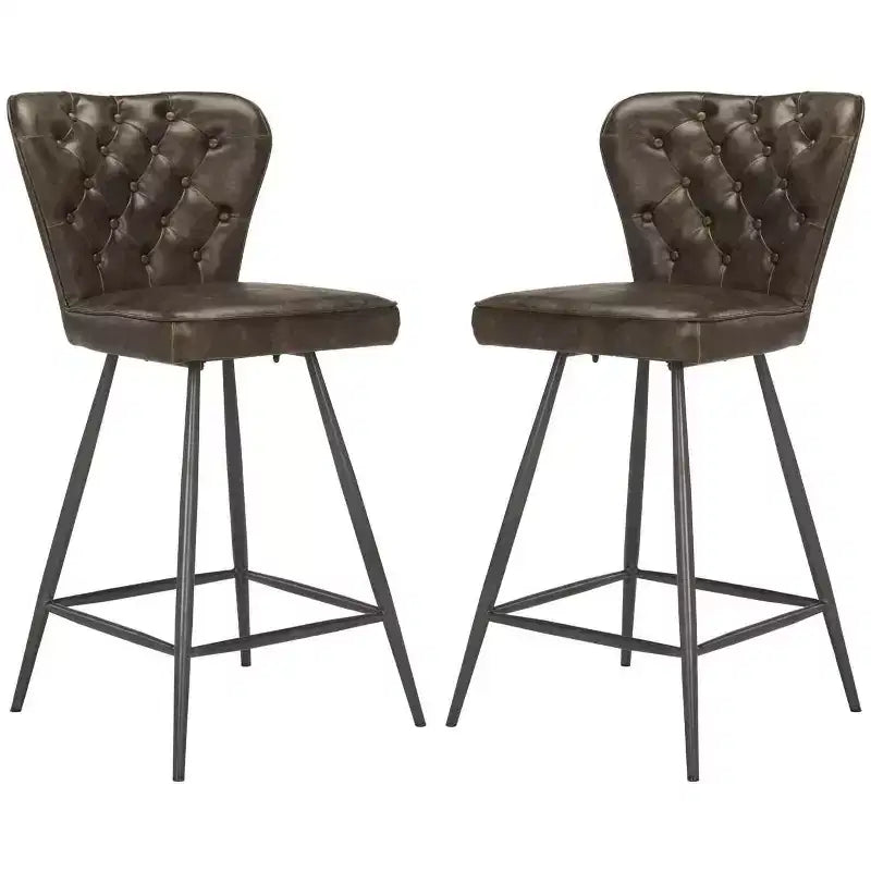 Ashby 26H Mid-Century Modern Leather Tufted Swivel Counter Stool (Set Of 2) - FOX1702 - Safavieh Couture