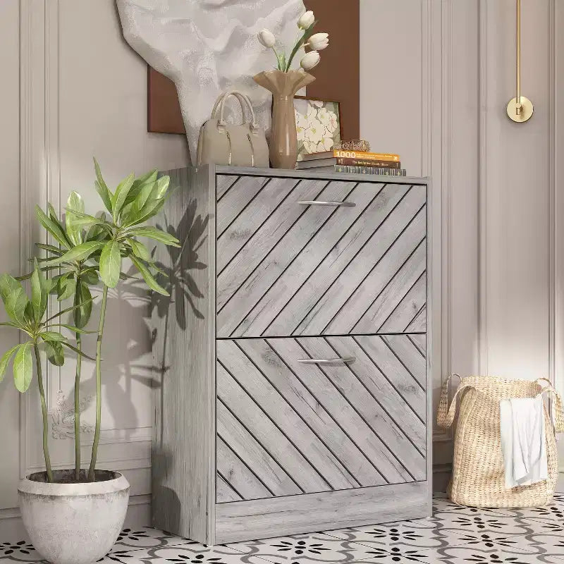 Meuble à Chaussures d'Entrée avec 2 Tiroirs Basculants