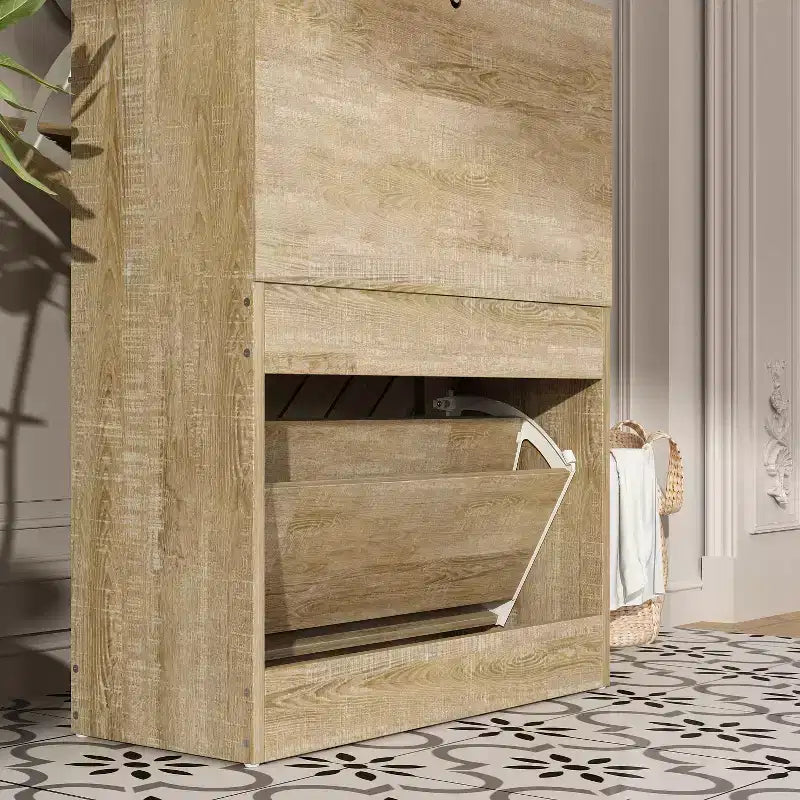Meuble à Chaussures d'Entrée avec 2 Tiroirs Basculants