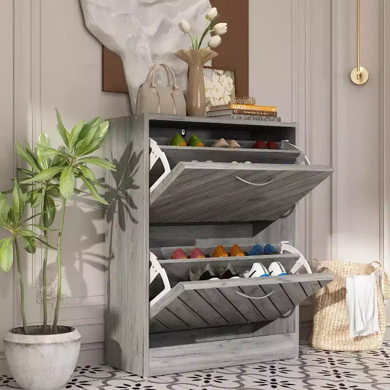 Meuble à Chaussures d'Entrée avec 2 Tiroirs Basculants