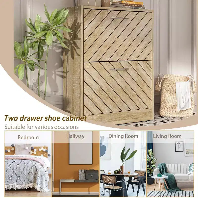Meuble à Chaussures d'Entrée avec 2 Tiroirs Basculants