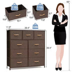 Commode en tissu extra large à 9 tiroirs pour chambre à coucher, tour de rangement pour vêtements avec cadre en acier robuste, plateau en bois et poignées en bois, bacs faciles à tirer