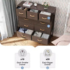 Commode en tissu extra large à 9 tiroirs pour chambre à coucher, tour de rangement pour vêtements avec cadre en acier robuste, plateau en bois et poignées en bois, bacs faciles à tirer