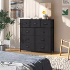 Crestlive Products 9-Drawer Extra Wide Fabric Dresser for Bedroom Clothes Storage Tower with Sturdy Steel Frame Wood Top Easy Pull Bins Wood Handles