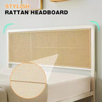 Cadre de lit en rotin de taille complète/grand lit avec tête de lit lumineuse à LED