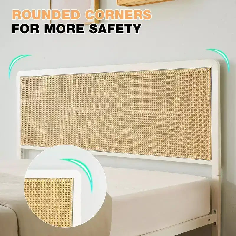 Cadre de lit en rotin de taille complète/grand lit avec tête de lit lumineuse à LED